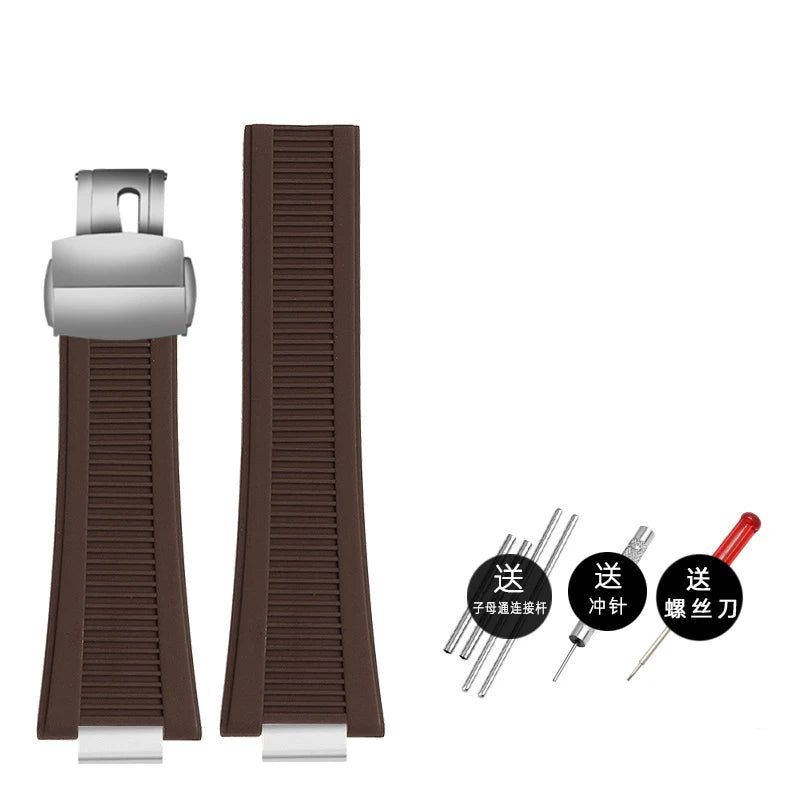 Silicone rubber watch strap 25*13mm High-quality soft stripe black brown gray green men’s watchband For Patek Philippe Nautilus