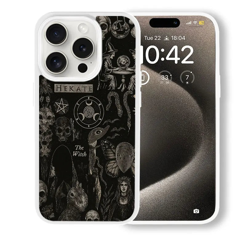 Dark Witchcraft Hekate Skull Phone Case for iPhone 16 15 14 13 12 11 Plus Pro Max Artistic Minimalist Style