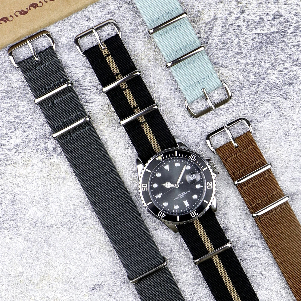 Nylon Watch Band Ribbed Strap 16mm 18mm 19mm 20mm 22mm 24mm Military Ballistic Fabric Replacement Premium Watchband Accessories