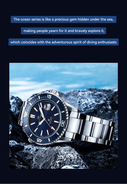 Seagull Ocean Series Stainless Steel Watch Men Business Watch Automatic Mechanical Watch 20Bar Waterproof Diving Diver Watch 523