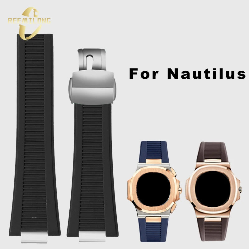 Silicone rubber watch strap 25*13mm High-quality soft stripe black brown gray green men’s watchband For Patek Philippe Nautilus