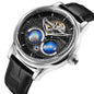 SEAKOSS 47mm Double Earth Rotating Men's Mechanical Watch Automatic Movement Flywheel Wristwatches 5Bar Waterproof Leather Strap
