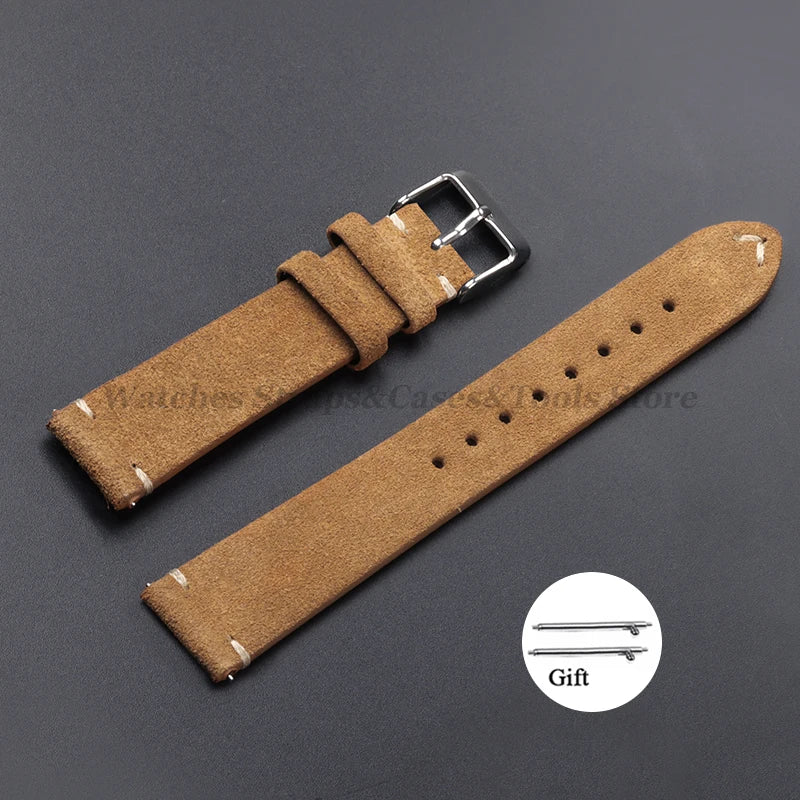 Vintage Genuine Suede Leather Watchband 14mm 16mm 18mm 20mm 22mm for Omega for Seiko Handmade Bracelet Quick Release Watch Strap