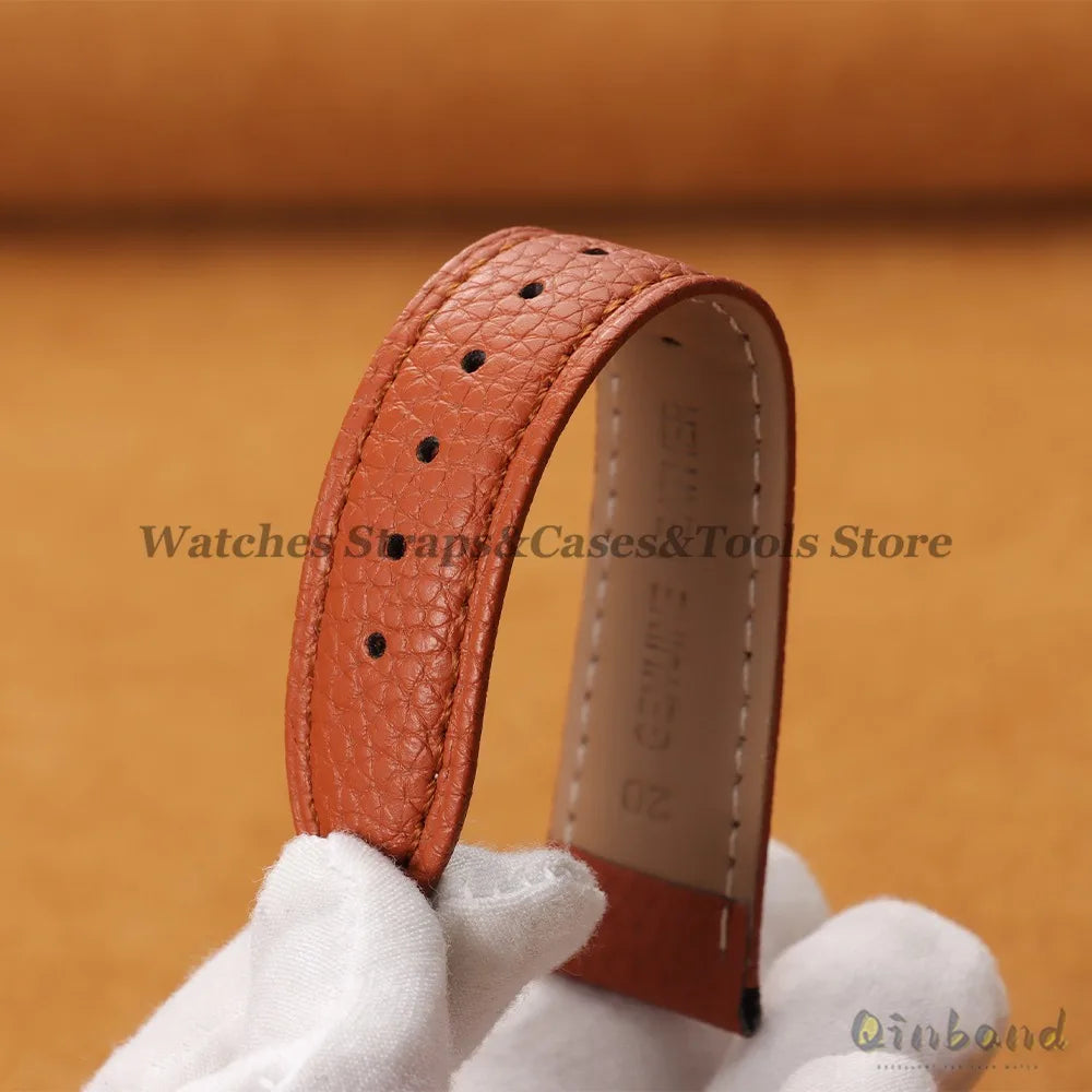 Genuine Calfskin Litchi Leather Watch Bands 16/18/19/20/21/22/24mm for Seiko for Omega Business Men Women Butterfly Buckle Strap