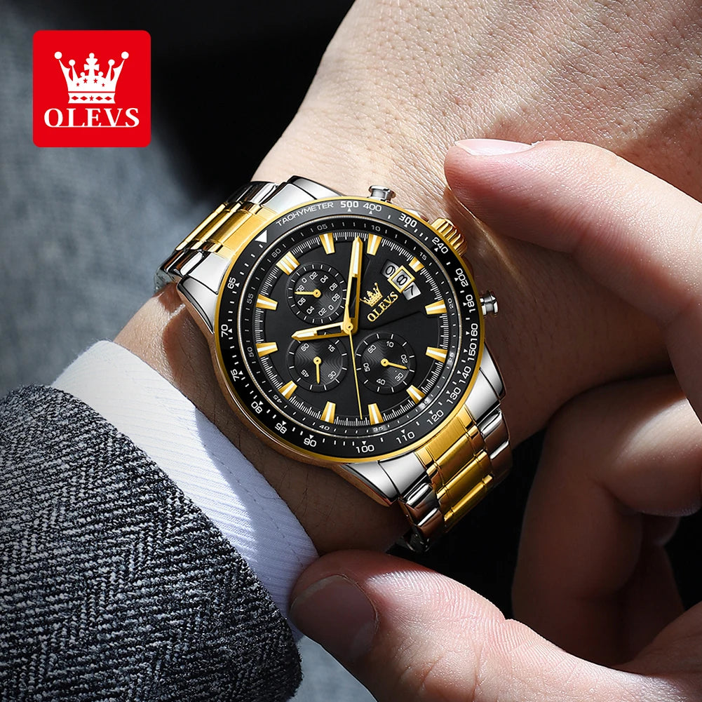 OLEVS Men's Watches Top Brand Classic Original Quartz Watch for Man Waterproof Stainless Steel Lunminous Chronograph Calendar
