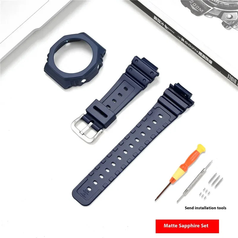 Resin Watch Strap Case Bezel for Casio G-SHOCK GA-2100 GA-2110 Men Sport Waterproof Rubber Watch Band Modifying Kit with tools