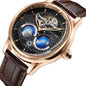 SEAKOSS 47mm Double Earth Rotating Men's Mechanical Watch Automatic Movement Flywheel Wristwatches 5Bar Waterproof Leather Strap