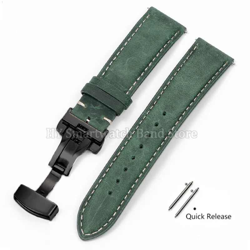 14mm 16mm 18mm 20mm 22mm 24mm Cowhide Watch Strap for Rolex for Seiko Quick Release Wrist Band Butterfly Buckle Leather Bracelet