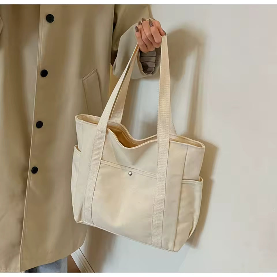 Hoor New York Canvas Shoulder Tote Bag – Large Capacity Everyday Handbag for Women