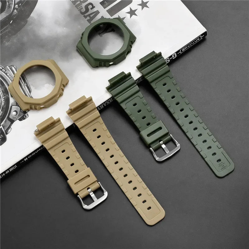 Resin Watch Strap Case Bezel for Casio G-SHOCK GA-2100 GA-2110 Men Sport Waterproof Rubber Watch Band Modifying Kit with tools