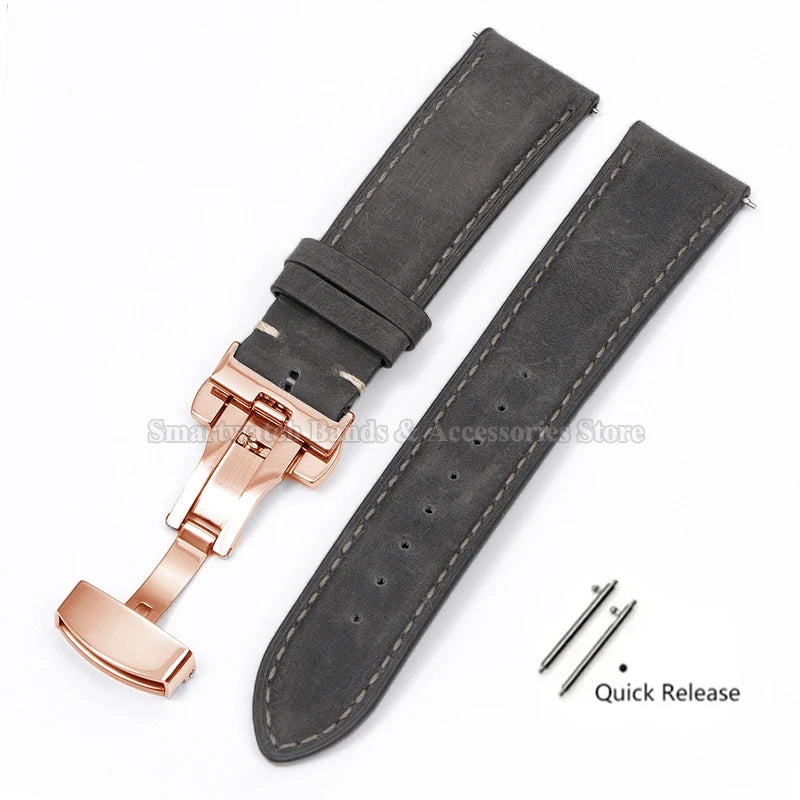 14mm 16mm 18mm 20mm 22mm 24mm Cowhide Watch Strap for Rolex for Seiko Quick Release Wrist Band Butterfly Buckle Leather Bracelet