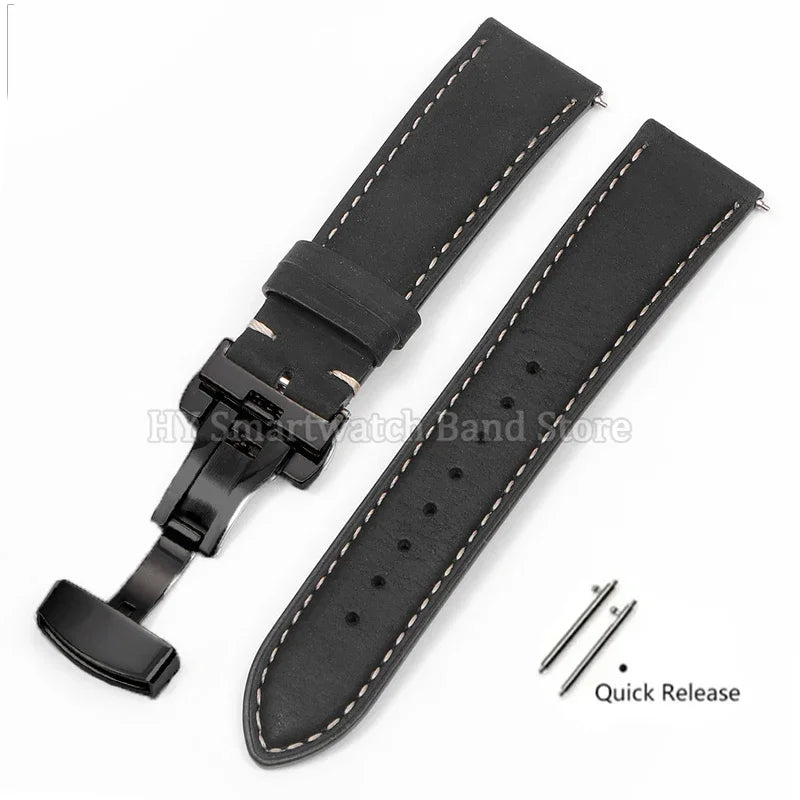 14mm 16mm 18mm 20mm 22mm 24mm Cowhide Watch Strap for Rolex for Seiko Quick Release Wrist Band Butterfly Buckle Leather Bracelet