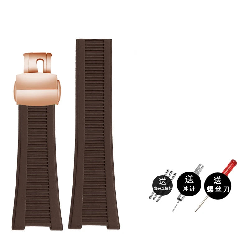 Silicone rubber watch strap 25*13mm High-quality soft stripe black brown gray green men’s watchband For Patek Philippe Nautilus