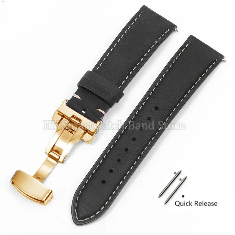 14mm 16mm 18mm 20mm 22mm 24mm Cowhide Watch Strap for Rolex for Seiko Quick Release Wrist Band Butterfly Buckle Leather Bracelet