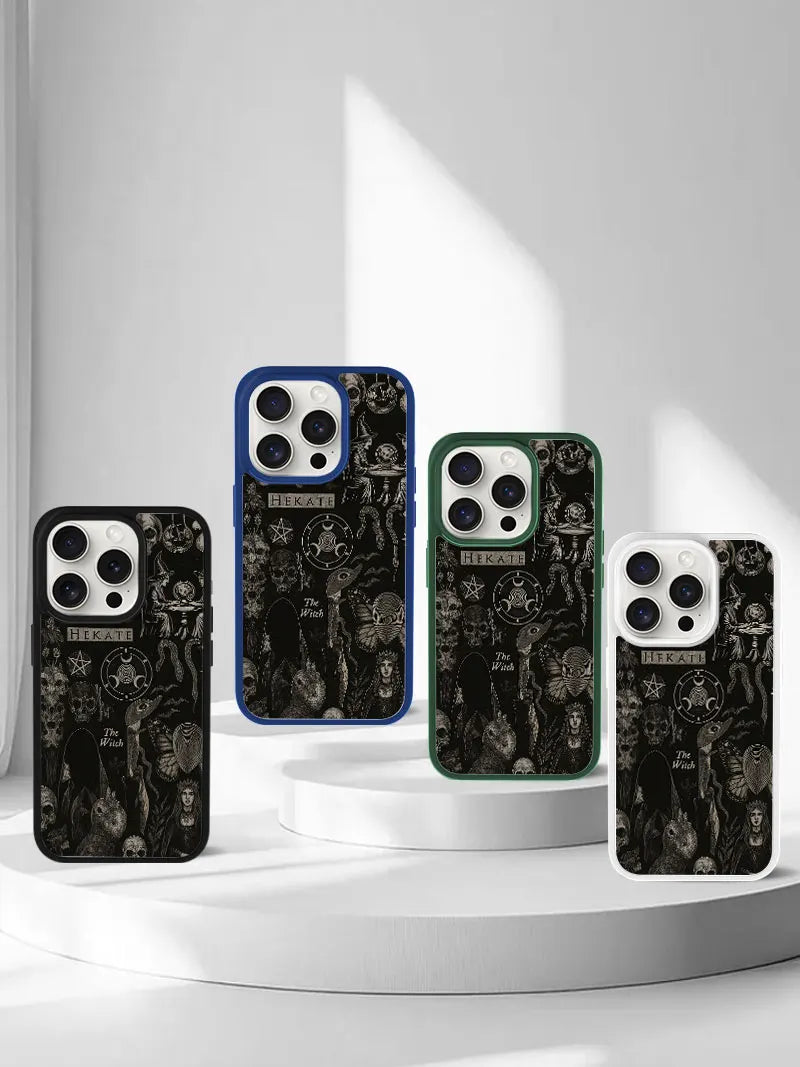 Dark Witchcraft Hekate Skull Phone Case for iPhone 16 15 14 13 12 11 Plus Pro Max Artistic Minimalist Style