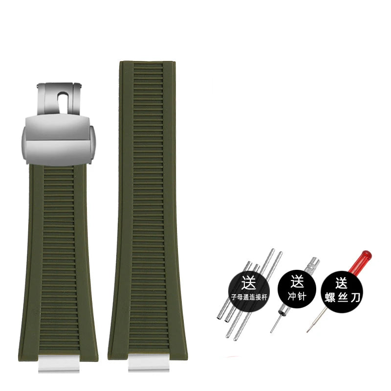 Silicone rubber watch strap 25*13mm High-quality soft stripe black brown gray green men’s watchband For Patek Philippe Nautilus