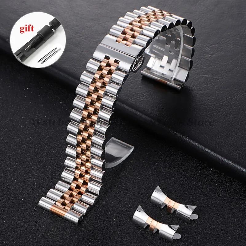 12/13/14/16/17/18/19/20/21/22mm Solid Stainless Steel Watch Band Strap for Rolex Flat Curved Ends Bracelet Men Women Replacement