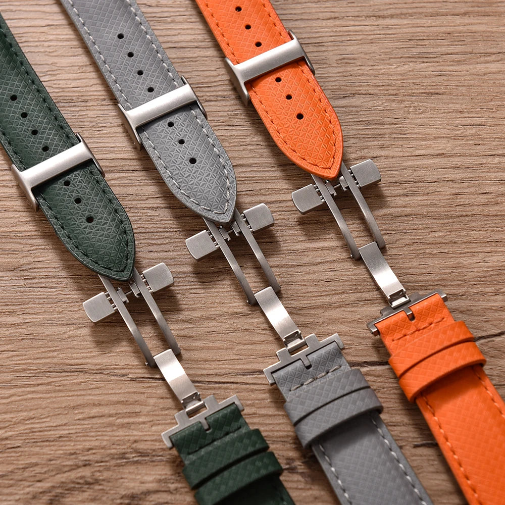 Unisex 18/19/20/22mm Quick Release Watch Bands Tropical Pattern FKM Rubber and Leather Waterproof  Sailcloth Signature Strap