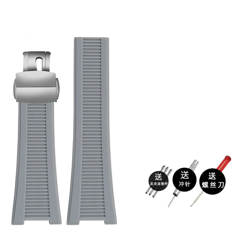 Silicone rubber watch strap 25*13mm High-quality soft stripe black brown gray green men’s watchband For Patek Philippe Nautilus