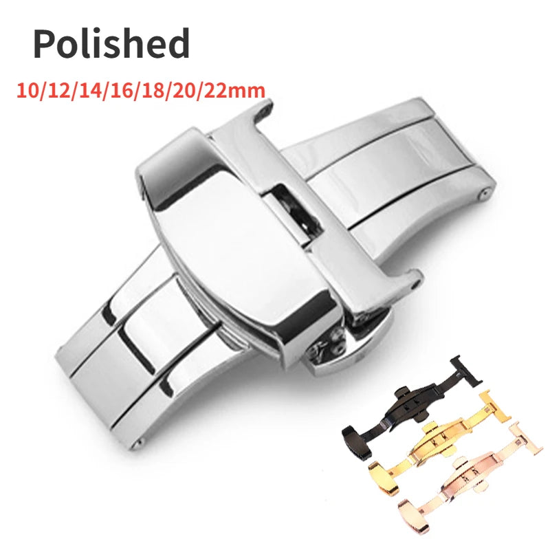 10/12/14/16/18/20/22mm Stainless Steel Strap Buckles Butterfly Buckle Polished Button Watchbands Clasp Watch Accessories