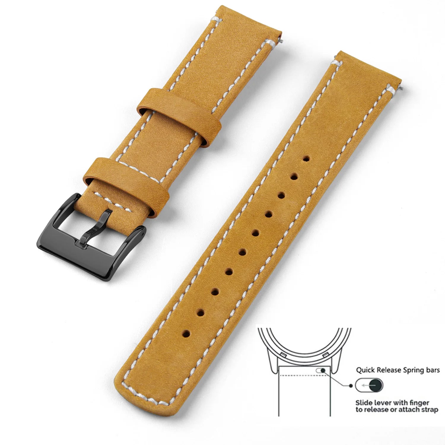 Top Grain Genuine Leather Watch Band, Quick Release 20mm/22mm Watch Strap,  Fits Samsung Galaxy Watch, Men and Women Watch band