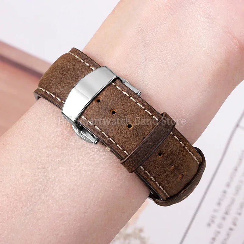 14mm 16mm 18mm 20mm 22mm 24mm Cowhide Watch Strap for Rolex for Seiko Quick Release Wrist Band Butterfly Buckle Leather Bracelet