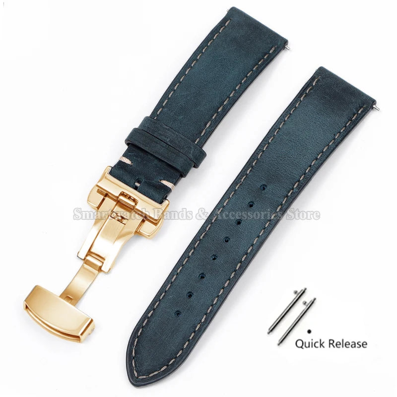14mm 16mm 18mm 20mm 22mm 24mm Cowhide Watch Strap for Rolex for Seiko Quick Release Wrist Band Butterfly Buckle Leather Bracelet