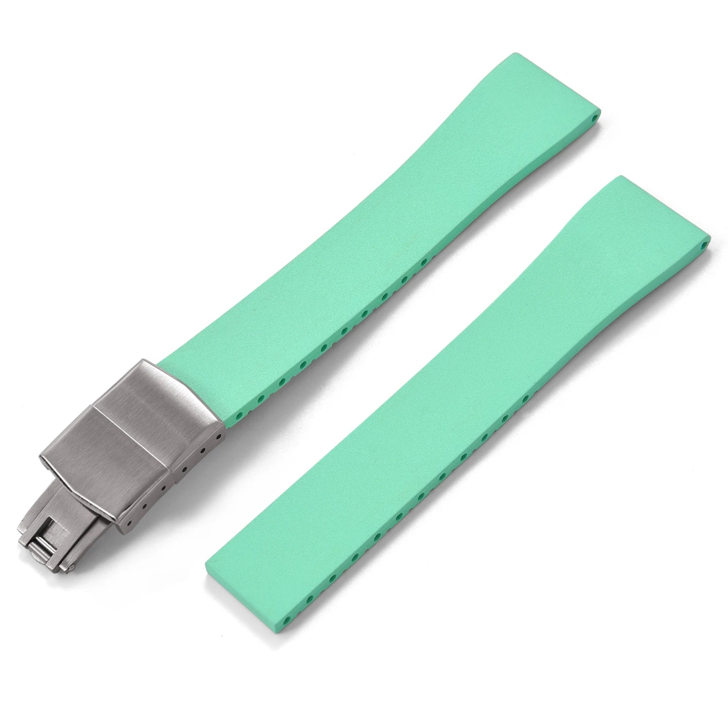 New CTS FKM Rubber Watch Strap 16mm 18mm 19mm 20mm 21mm 22mm FKM CTS Watchband Quick Release Butterfly Silver Buckle Cut-To-Size