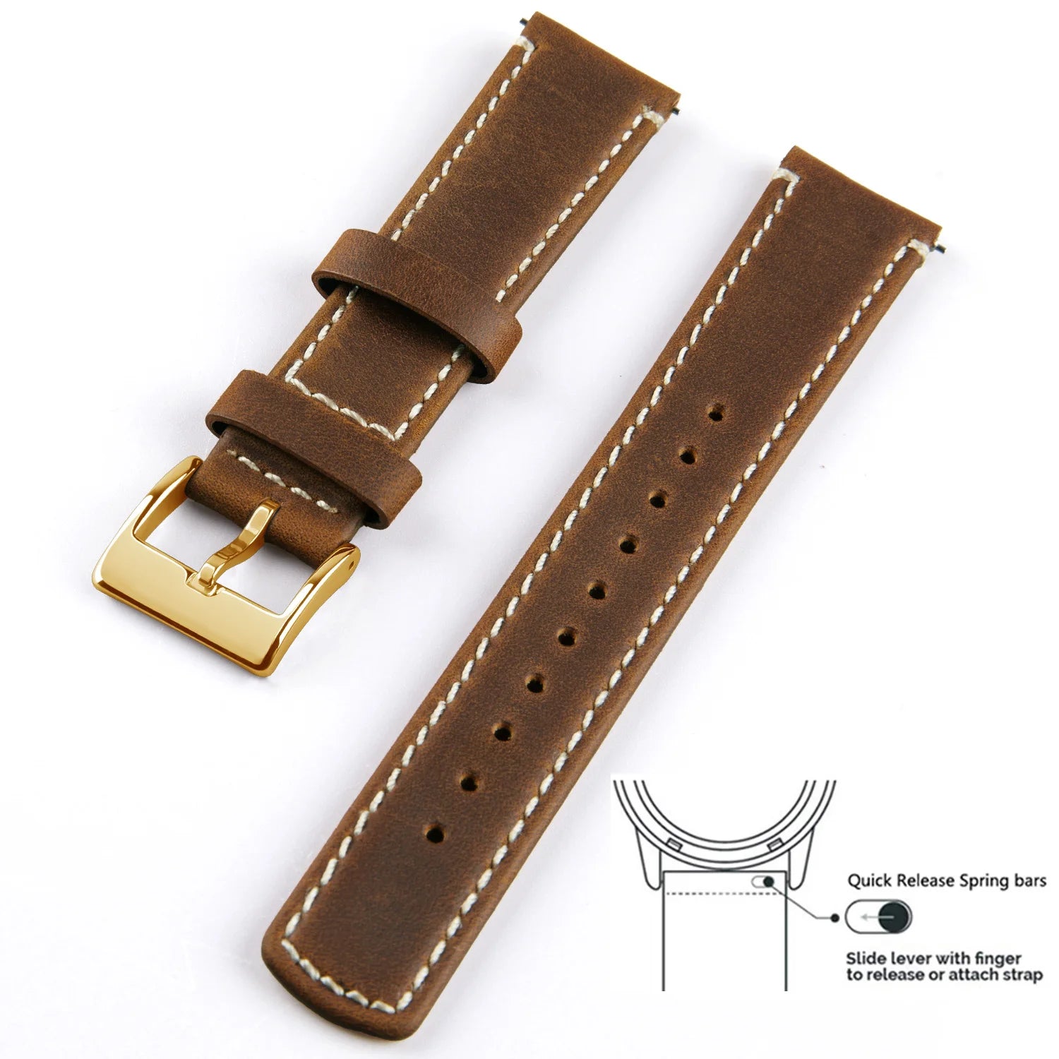 Top Grain Genuine Leather Watch Band, Quick Release 20mm/22mm Watch Strap,  Fits Samsung Galaxy Watch, Men and Women Watch band