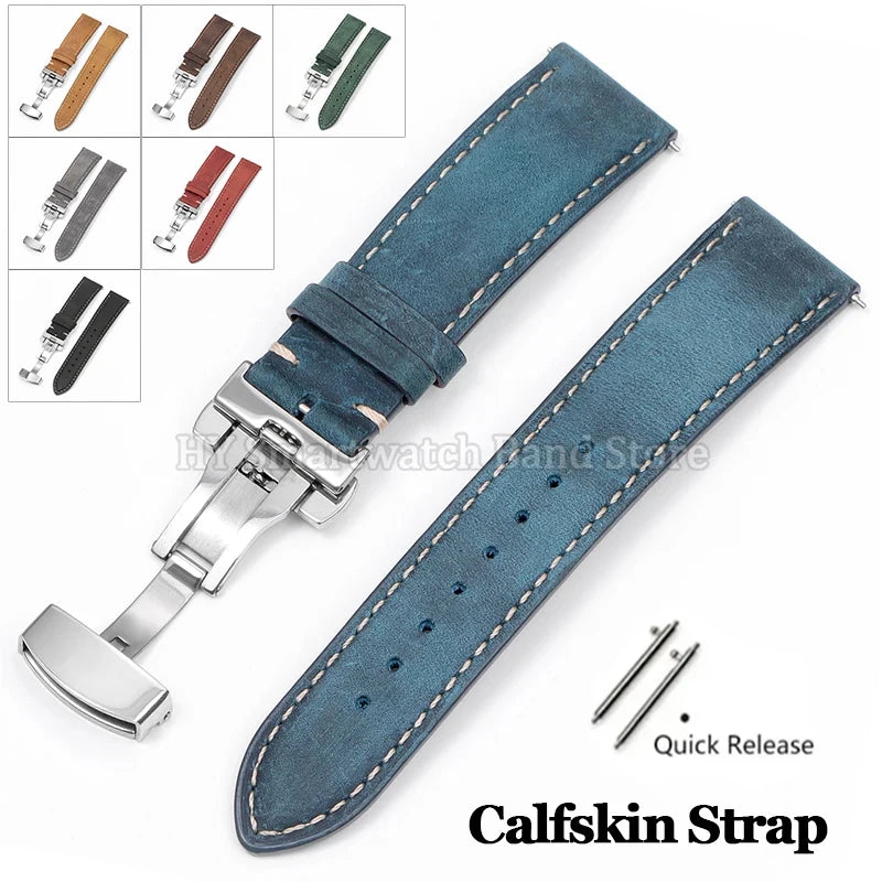 14mm 16mm 18mm 20mm 22mm 24mm Cowhide Watch Strap for Rolex for Seiko Quick Release Wrist Band Butterfly Buckle Leather Bracelet