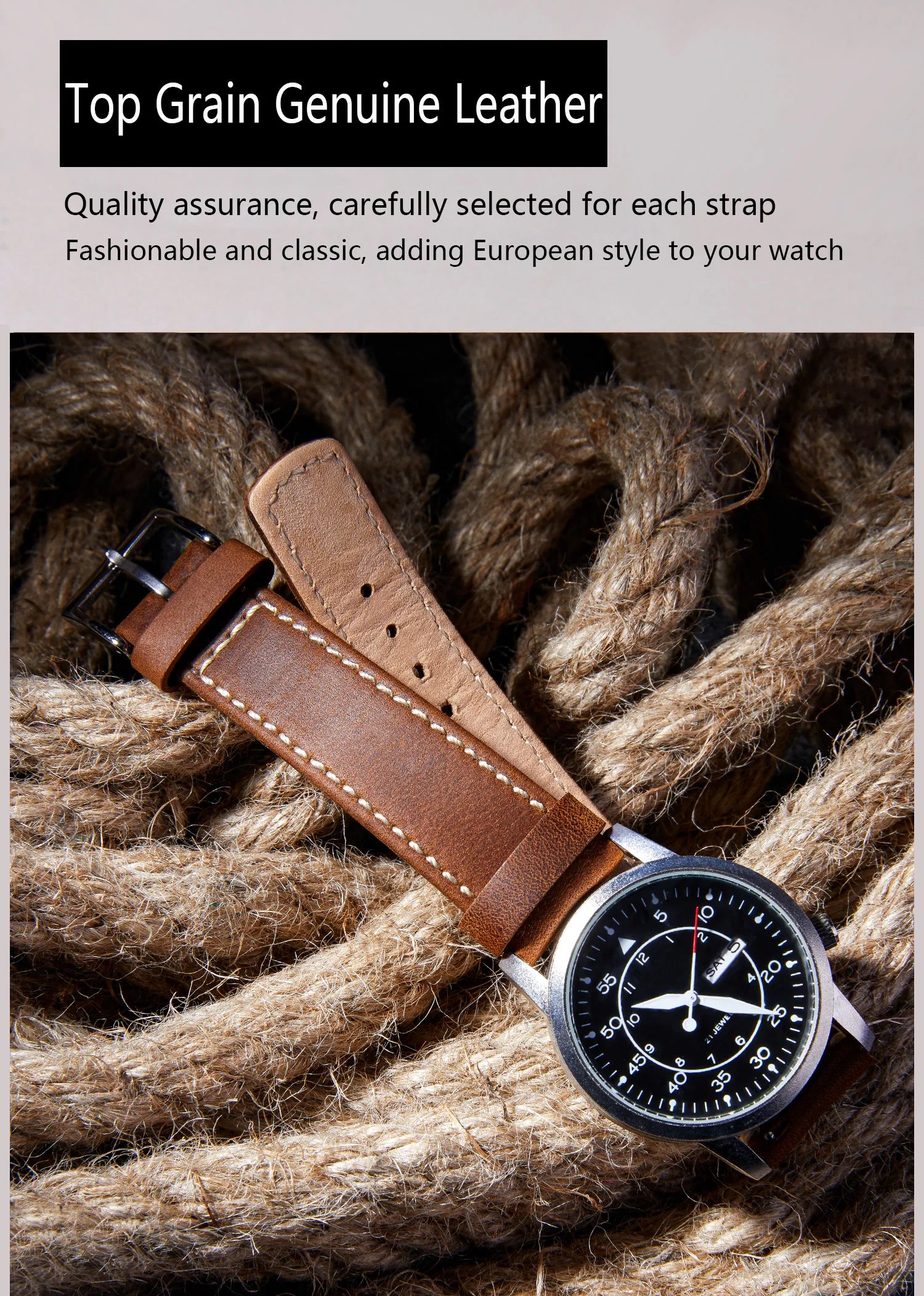 Top Grain Genuine Leather Watch Band, Quick Release 20mm/22mm Watch Strap,  Fits Samsung Galaxy Watch, Men and Women Watch band