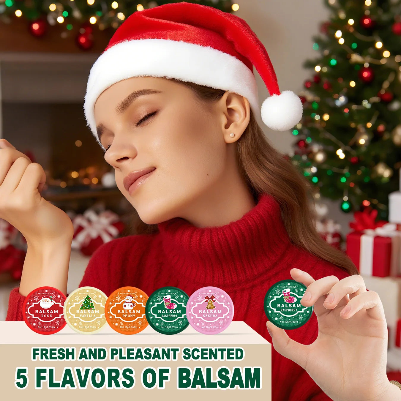 Christmas assembly gift set -20 sets, including balm, hand cream, lipstick, red gauze bag, Christmas tree thank you card