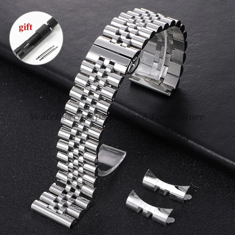 12/13/14/16/17/18/19/20/21/22mm Solid Stainless Steel Watch Band Strap for Rolex Flat Curved Ends Bracelet Men Women Replacement