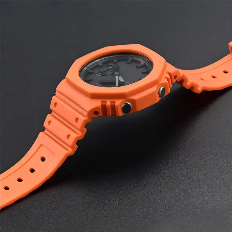 Resin Watch Strap Case Bezel for Casio G-SHOCK GA-2100 GA-2110 Men Sport Waterproof Rubber Watch Band Modifying Kit with tools