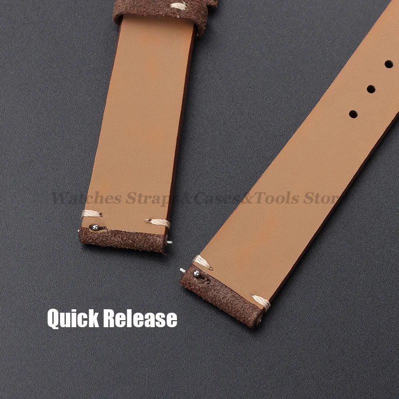 Vintage Genuine Suede Leather Watchband 14mm 16mm 18mm 20mm 22mm for Omega for Seiko Handmade Bracelet Quick Release Watch Strap