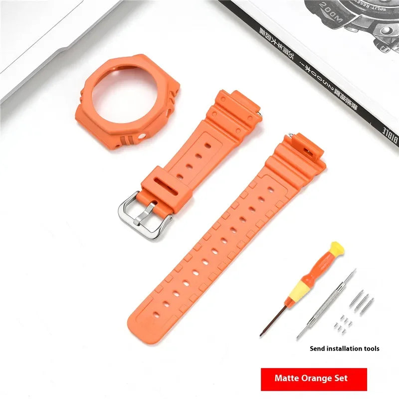 Resin Watch Strap Case Bezel for Casio G-SHOCK GA-2100 GA-2110 Men Sport Waterproof Rubber Watch Band Modifying Kit with tools