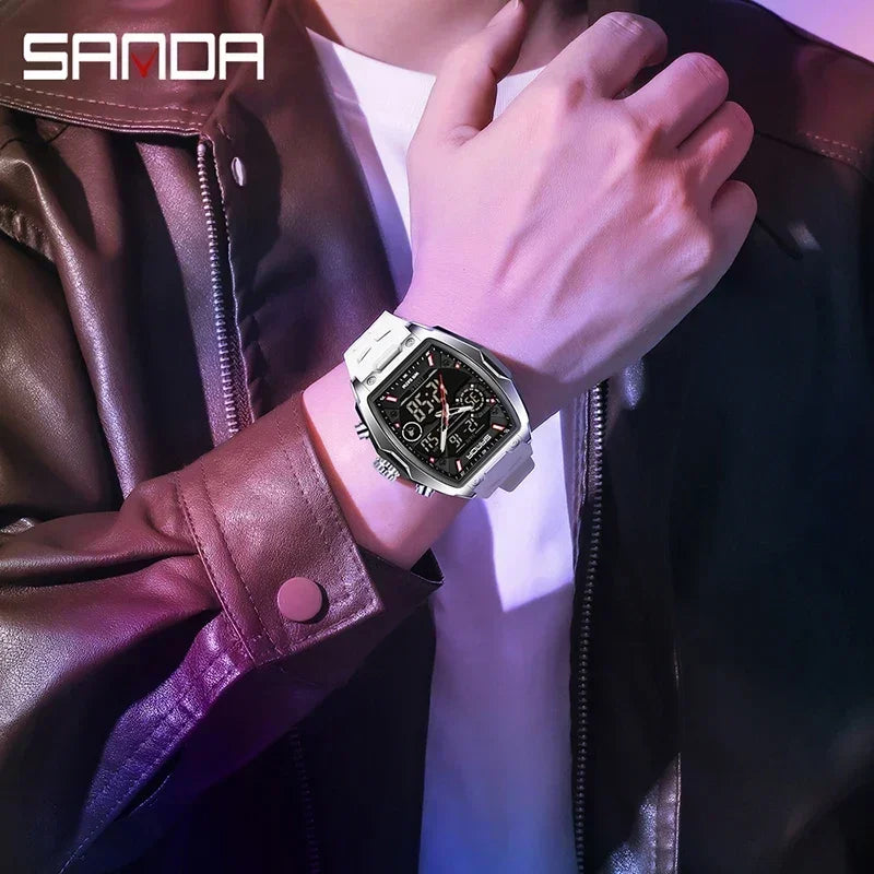 SANDA Men Electronic Watches Outdoor Sports Countdown LED Analog Digital Chronograph Military Dual Display Quartz Man Wristwatch