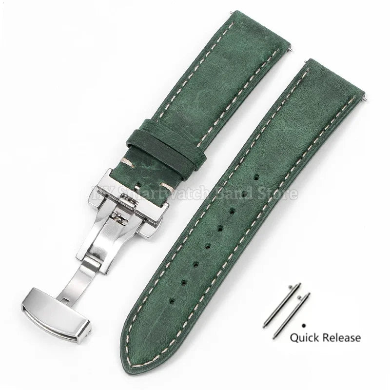 14mm 16mm 18mm 20mm 22mm 24mm Cowhide Watch Strap for Rolex for Seiko Quick Release Wrist Band Butterfly Buckle Leather Bracelet