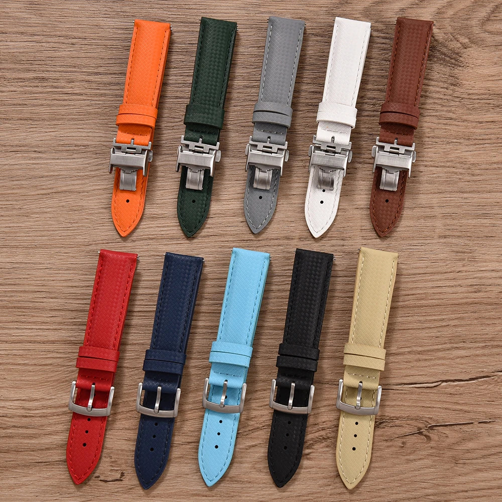 Unisex 18/19/20/22mm Quick Release Watch Bands Tropical Pattern FKM Rubber and Leather Waterproof  Sailcloth Signature Strap