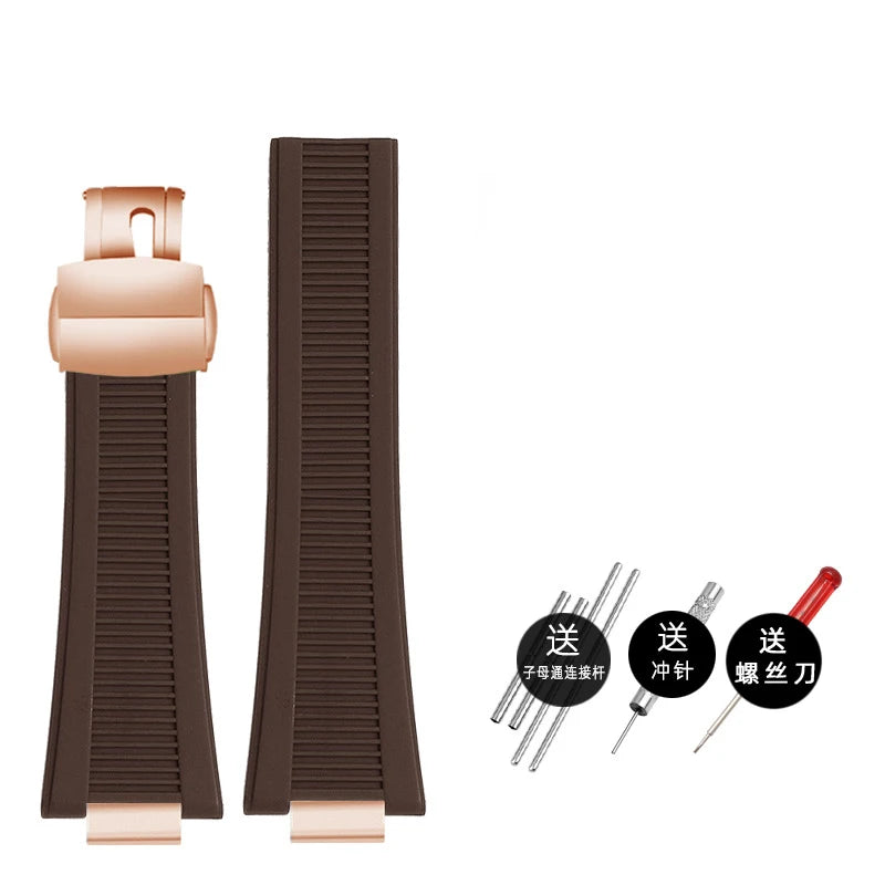 Silicone rubber watch strap 25*13mm High-quality soft stripe black brown gray green men’s watchband For Patek Philippe Nautilus