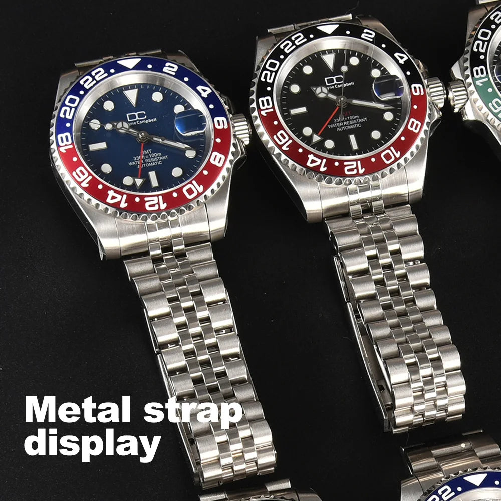 High Quality 316L GMT Watch Strap 20mm Black/Silvery/Gold Matching Watch/Case Replacement Bracelet Watch Accessories