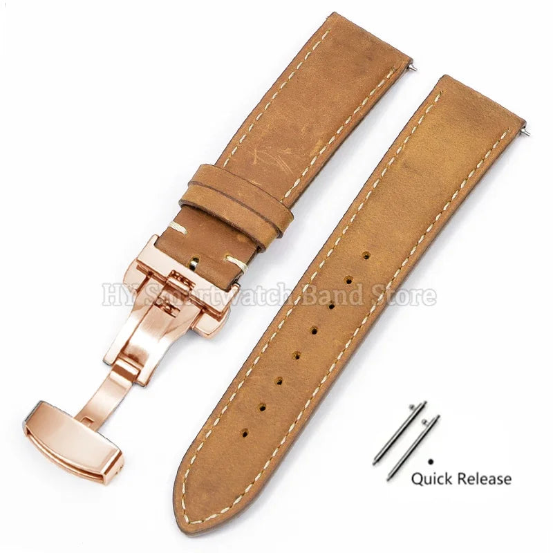 14mm 16mm 18mm 20mm 22mm 24mm Cowhide Watch Strap for Rolex for Seiko Quick Release Wrist Band Butterfly Buckle Leather Bracelet