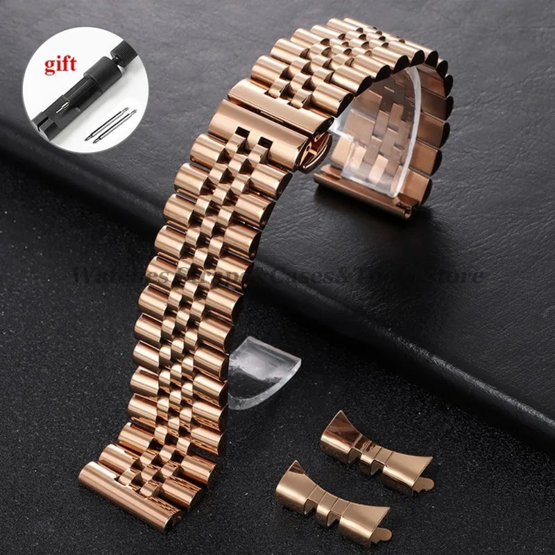 12/13/14/16/17/18/19/20/21/22mm Solid Stainless Steel Watch Band Strap for Rolex Flat Curved Ends Bracelet Men Women Replacement