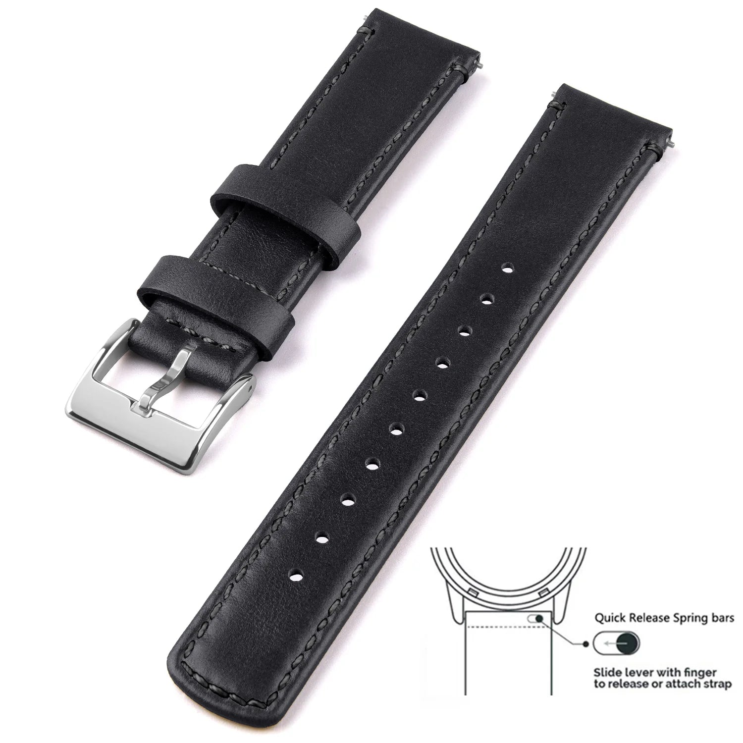 Top Grain Genuine Leather Watch Band, Quick Release 20mm/22mm Watch Strap,  Fits Samsung Galaxy Watch, Men and Women Watch band