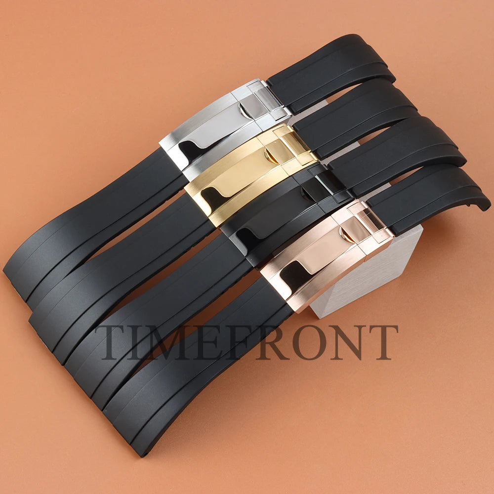 20mm Rubber Strap Solid Stainless Steel Buckle For Rolex Submariner GMT Yacht Daytona Oyster Date Explorer GMT Watch Band Accessories