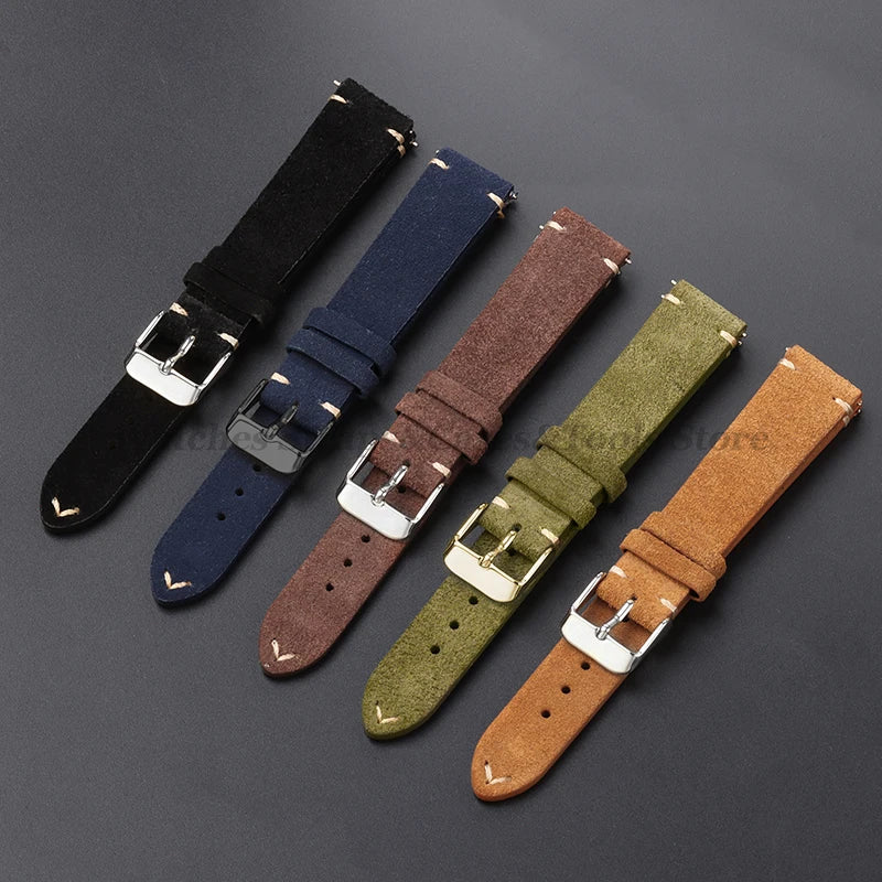 Vintage Genuine Suede Leather Watchband 14mm 16mm 18mm 20mm 22mm for Omega for Seiko Handmade Bracelet Quick Release Watch Strap