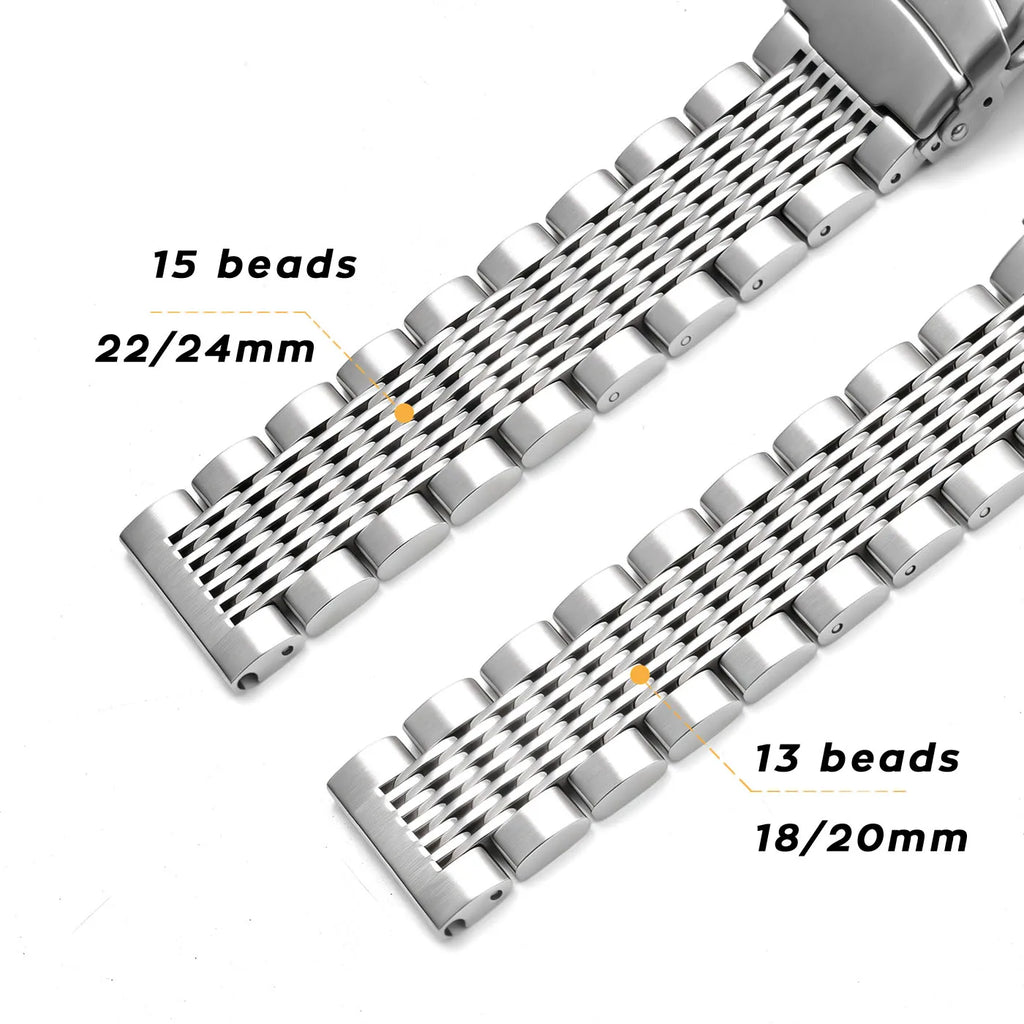 18mm 20mm 22mm 24mm Quick Release Stainless Steel Watch Strap for Men Women Universal Multi Beads Watch Bracelet with Tool
