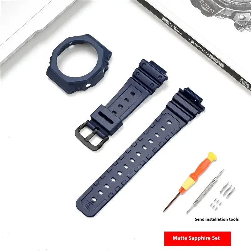 Resin Watch Strap Case Bezel for Casio G-SHOCK GA-2100 GA-2110 Men Sport Waterproof Rubber Watch Band Modifying Kit with tools