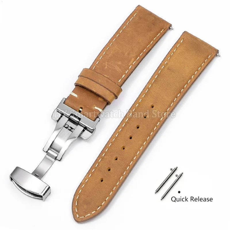 14mm 16mm 18mm 20mm 22mm 24mm Cowhide Watch Strap for Rolex for Seiko Quick Release Wrist Band Butterfly Buckle Leather Bracelet