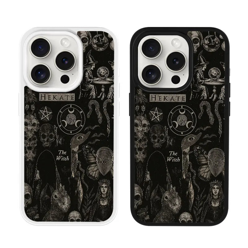 Dark Witchcraft Hekate Skull Phone Case for iPhone 16 15 14 13 12 11 Plus Pro Max Artistic Minimalist Style